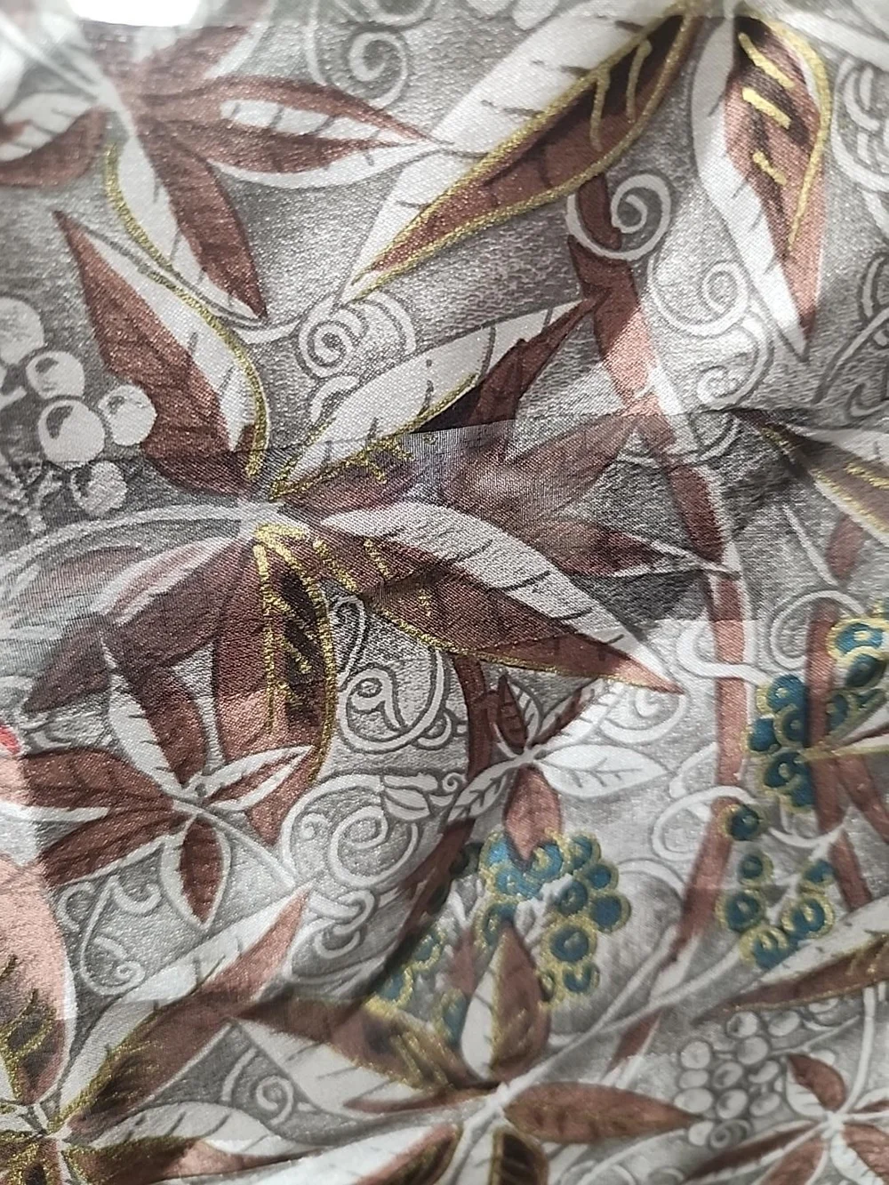 Hiroko for Dozo Silk Scarf Brown Botanical Print 34